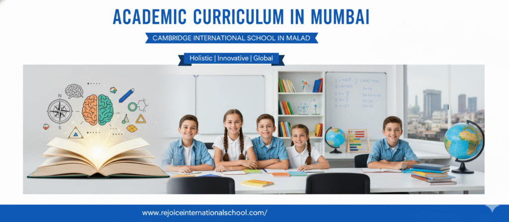 Academic curriculum in Mumbai at Cambridge International School in Malad with primary students studying together in a modern classroom.