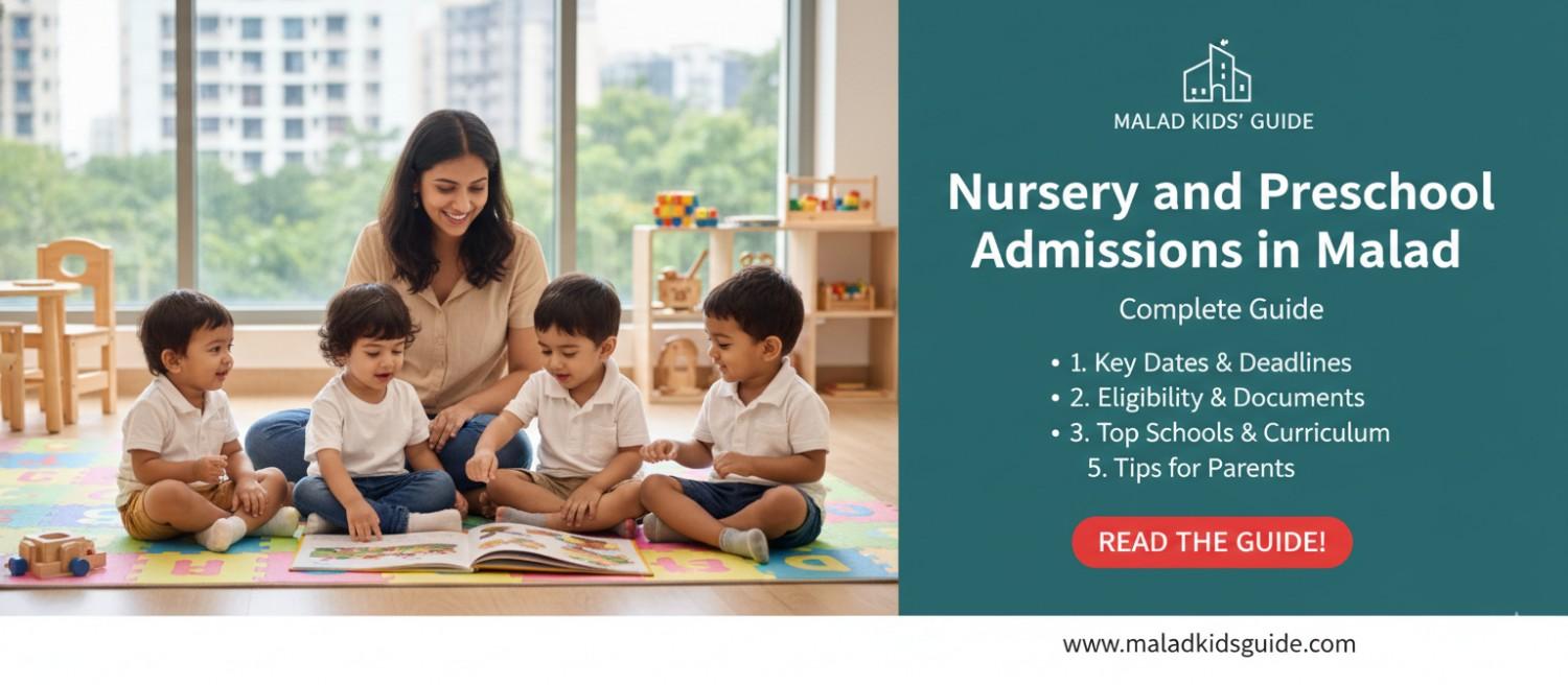 Teacher reading with preschool children in a classroom, representing nursery and preschool admissions guidance in Malad, including key dates, eligibility, and school selection tips.