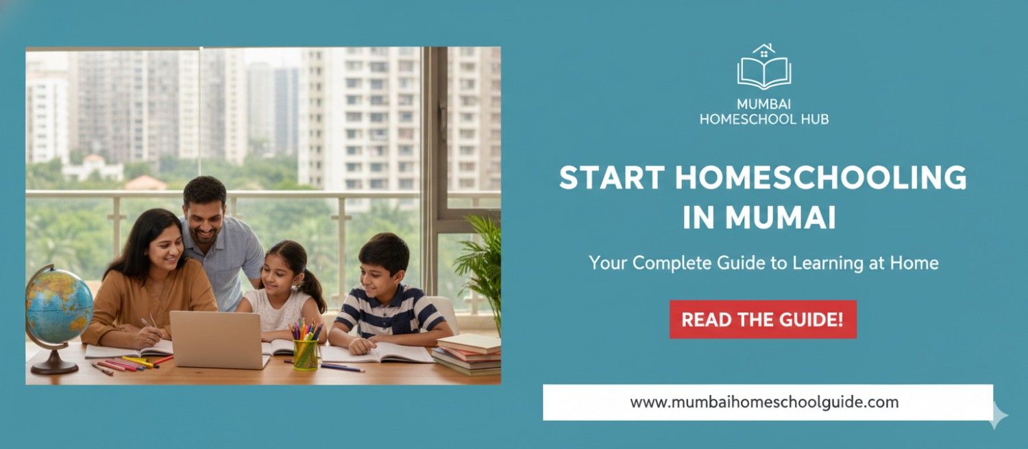 Parents helping children study at home using a laptop and books, representing homeschooling in Mumbai with a focus on flexible learning and home-based education.