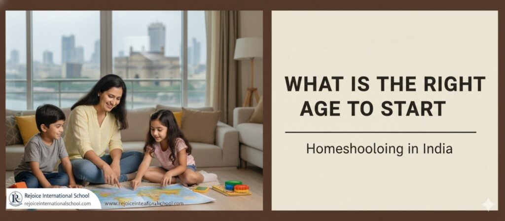 Mother homeschooling kids at home, learning activities in India.