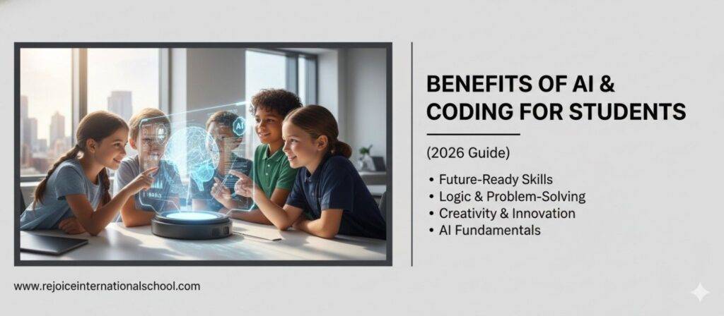 Students learning AI and coding skills in a classroom.