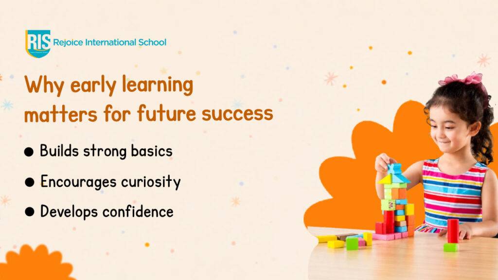 Young child building blocks to support early learning and development.